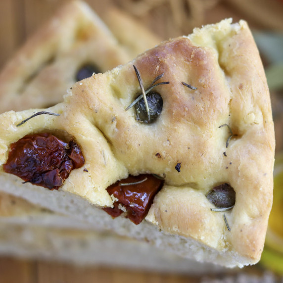 a piece of sun-dried tomatoes focaccia 