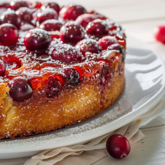 Fresh cranberry upside down cake with moist topping