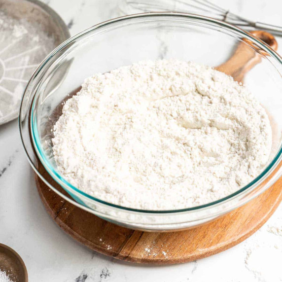 gluten free self rising flour in a clear bowl
