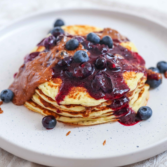 High Protein Pancakes with Blueberry Sauce