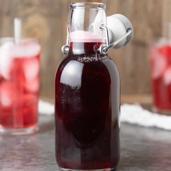 A bottle of homemade grenadine.