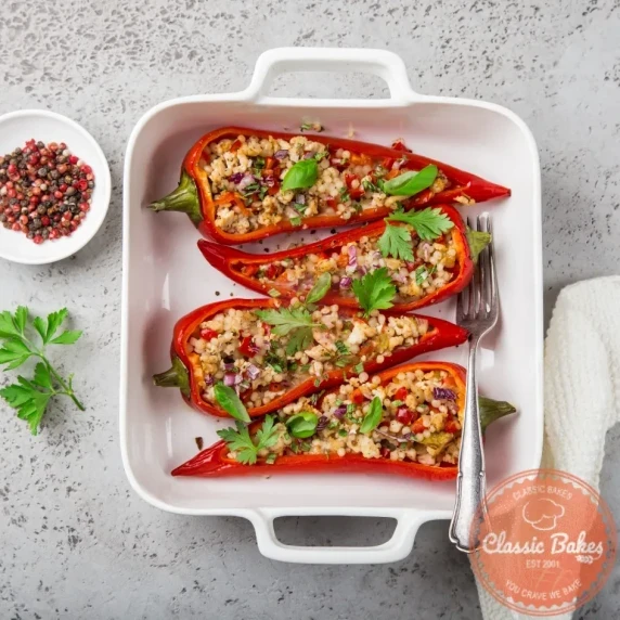 Couscous on a plate in stuffed bell peppers