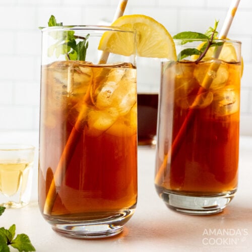 This iced tea cocktail uses just 2 ingredients plus some sliced lemon or fresh mint as garnish.
