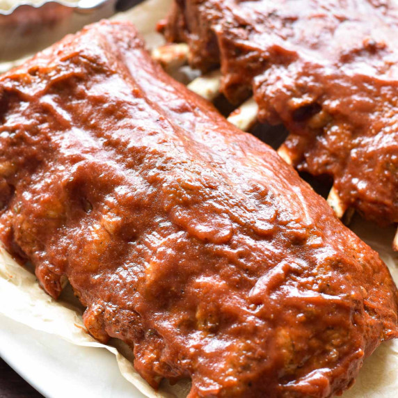 bbq ribs on a platter.