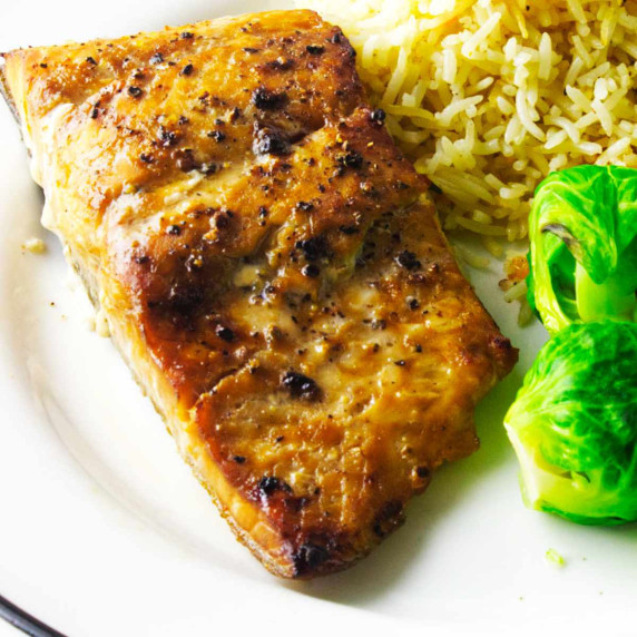 serving dish with fillets of Salmon.