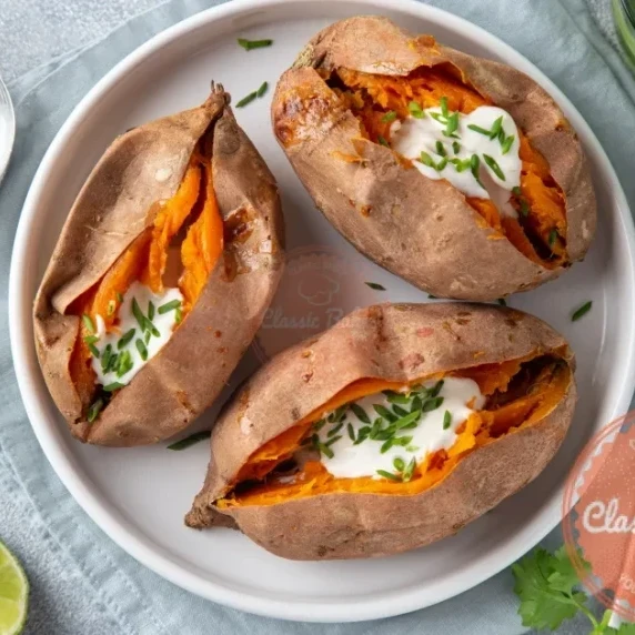 Microwave sweet potatoes in a dish