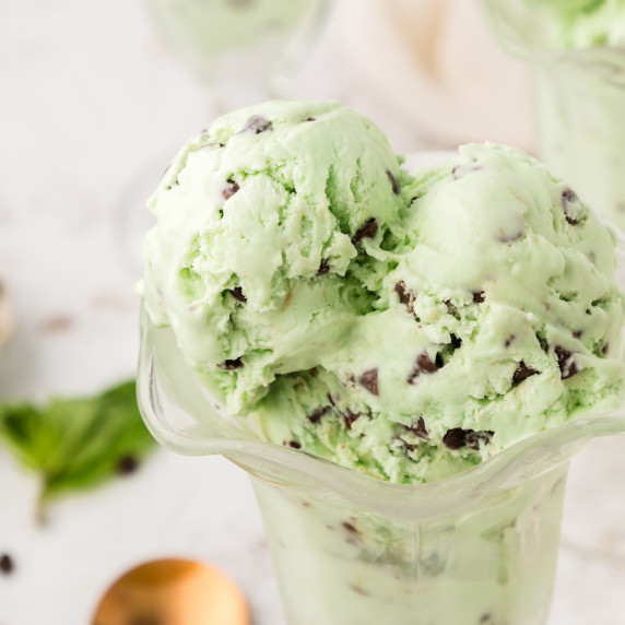 mint ice cream in a sundae dish