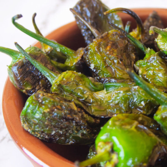 a small tapas serving of padron peppers