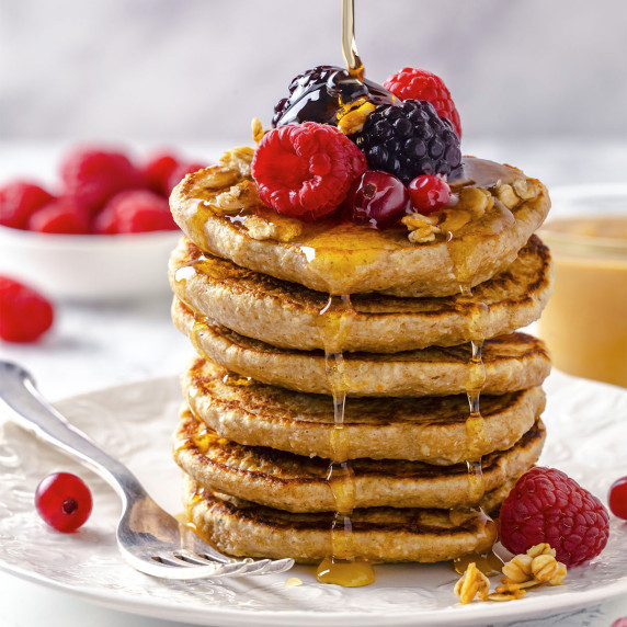 Stack of peanut butter oatmeal pancakes