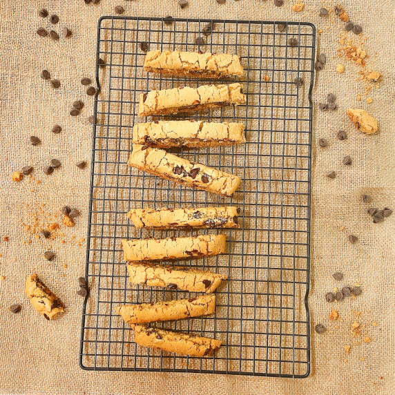 passover chocolate chip cookie sticks on a cooling rack