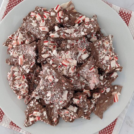 A plate of chocolate peppermint bark