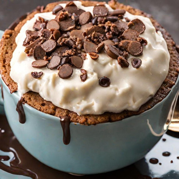 Yummy mouthwatering Keto mug cake closeup picture giving dynamic cake option to keto diet followers.