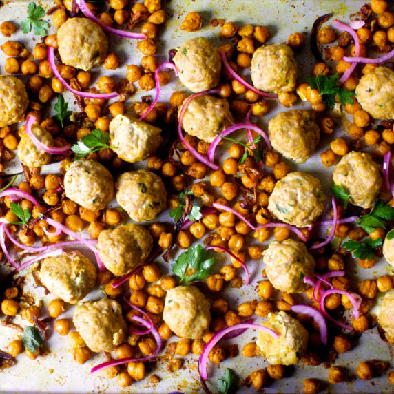 Sheet Pan Meatballs with Chickpeas, Turmeric and Lemon