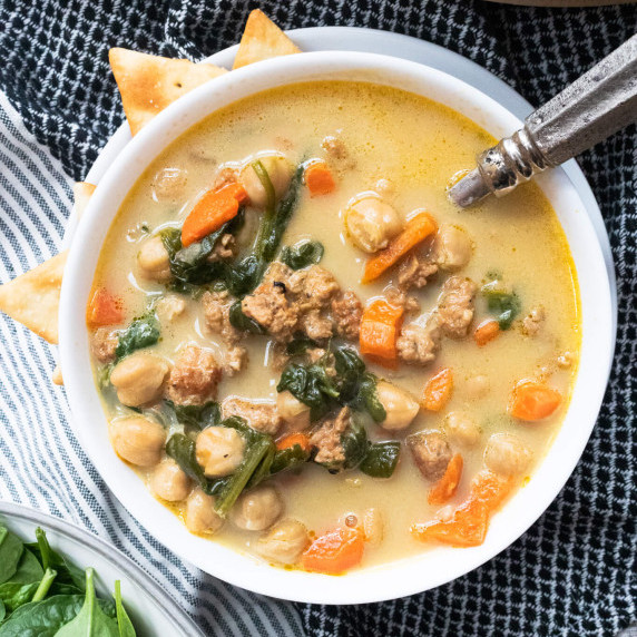 Sausage and spinach chickpea soup