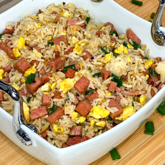 spam garlic fried rice in plate