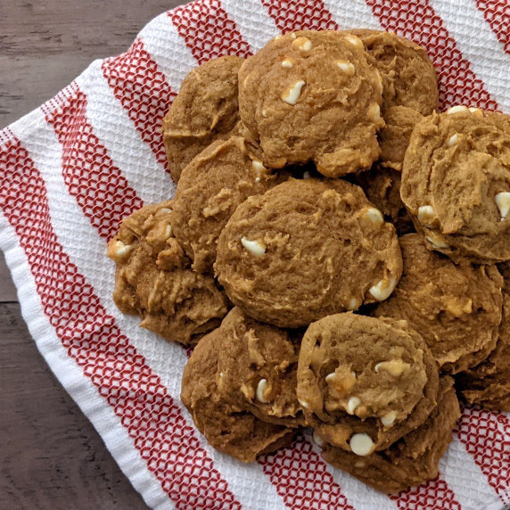 A plate of sweet potato white chocolate chip cookies