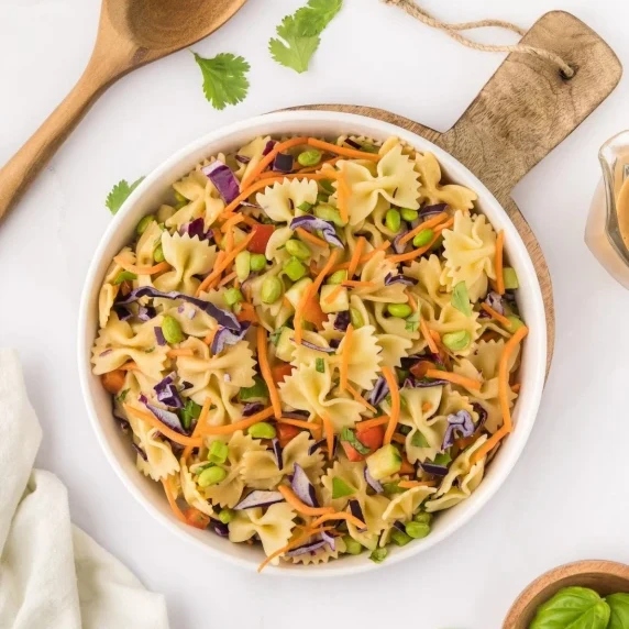 Thai Pasta Salad in a white bowl