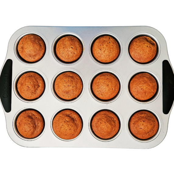 Pumpkin Muffins from Trader Joe’s Pumpkin Bread and Muffin Mix in a tin