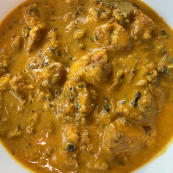 vegan butter chicken made with tofu in rich sauce