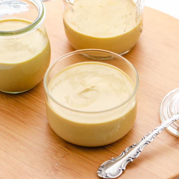 Three jars of vegan honey mustard.